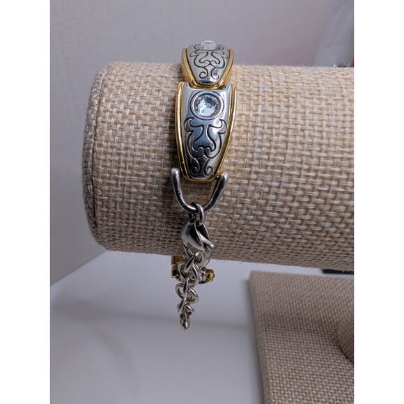 Brighton Two-Tone Crystal Accent Link Bracelet 7.5 Inch Length - Picture 3 of 8